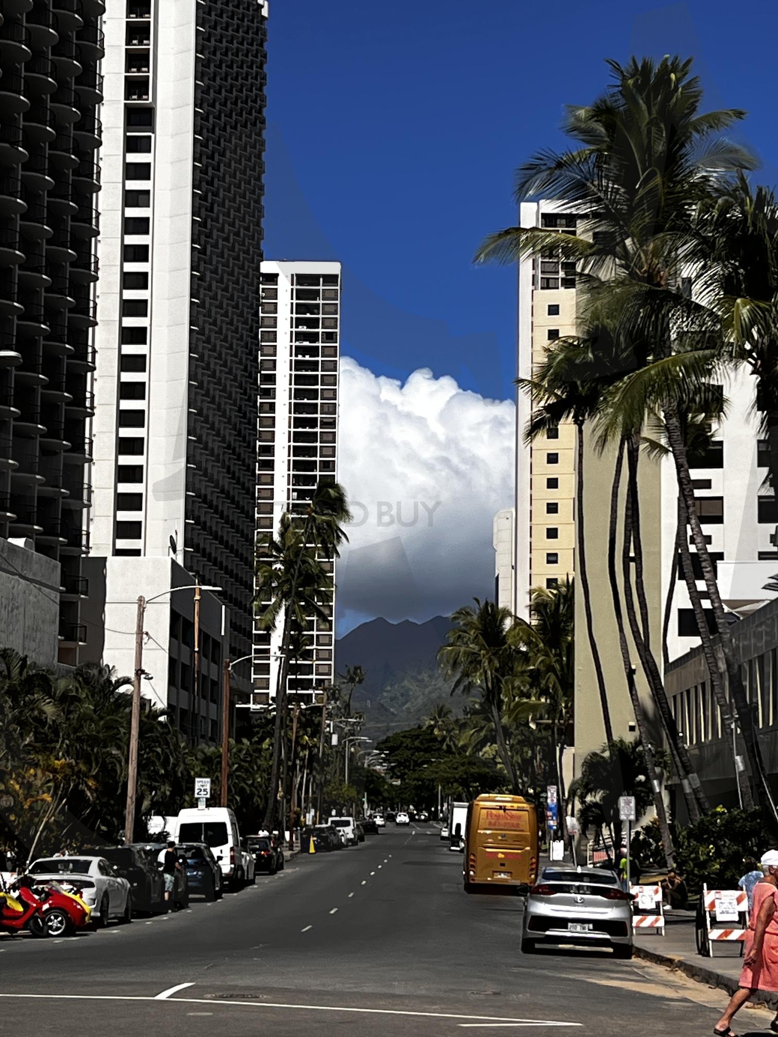 푸른 하늘 아래 도시의 거리 | 도시, 거리, 건물, 야자수, 하늘, 구름, 산, 풍경, 햇빛, 푸른색 | 스탠바이 STANDBUY 디지털 콘텐츠