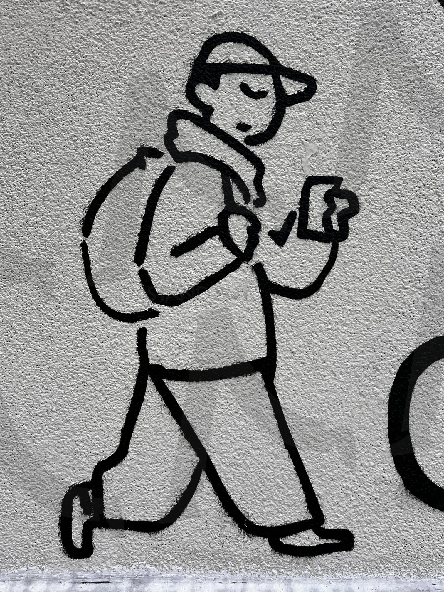 가방을 메고 걸어가는 사람 그림 | 사람, 걷기, 가방, 모자, 그림, 벽화, 선화, 실루엣 | 스탠바이 STANDBUY 디지털 콘텐츠