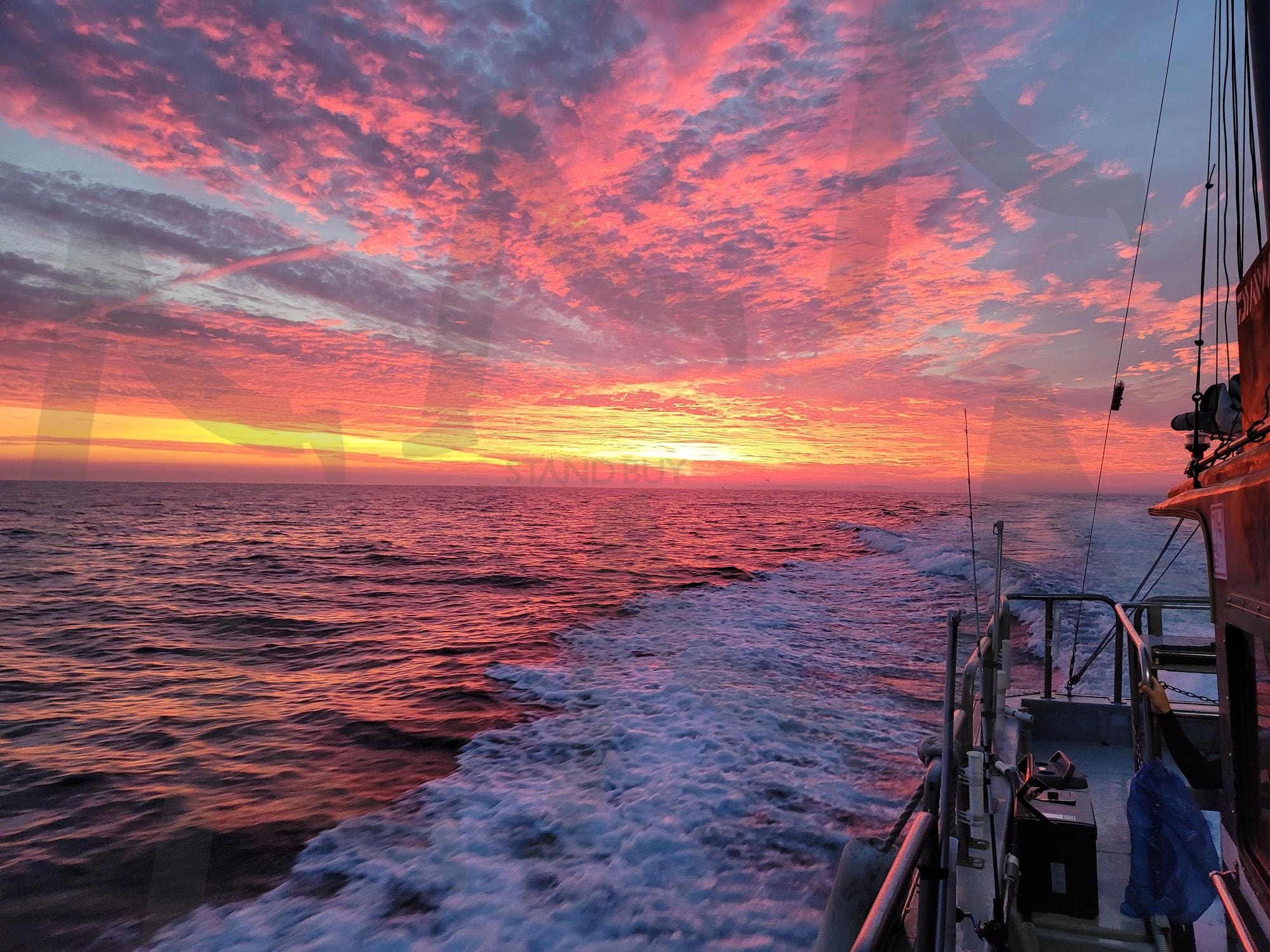 Fiery Ocean Sunrise from Fishing Boat | Raw Seascape Beauty | sunrise at sea / 일출 바다, fishing boat view / 선상 풍경, ocean horizon morning / 바다 수평선 아침 풍경, golden hour seascape / 황금빛 바다 풍경, early morning waves / 새벽 파도 | 스탠바이 STANDBUY 디지털 콘텐츠