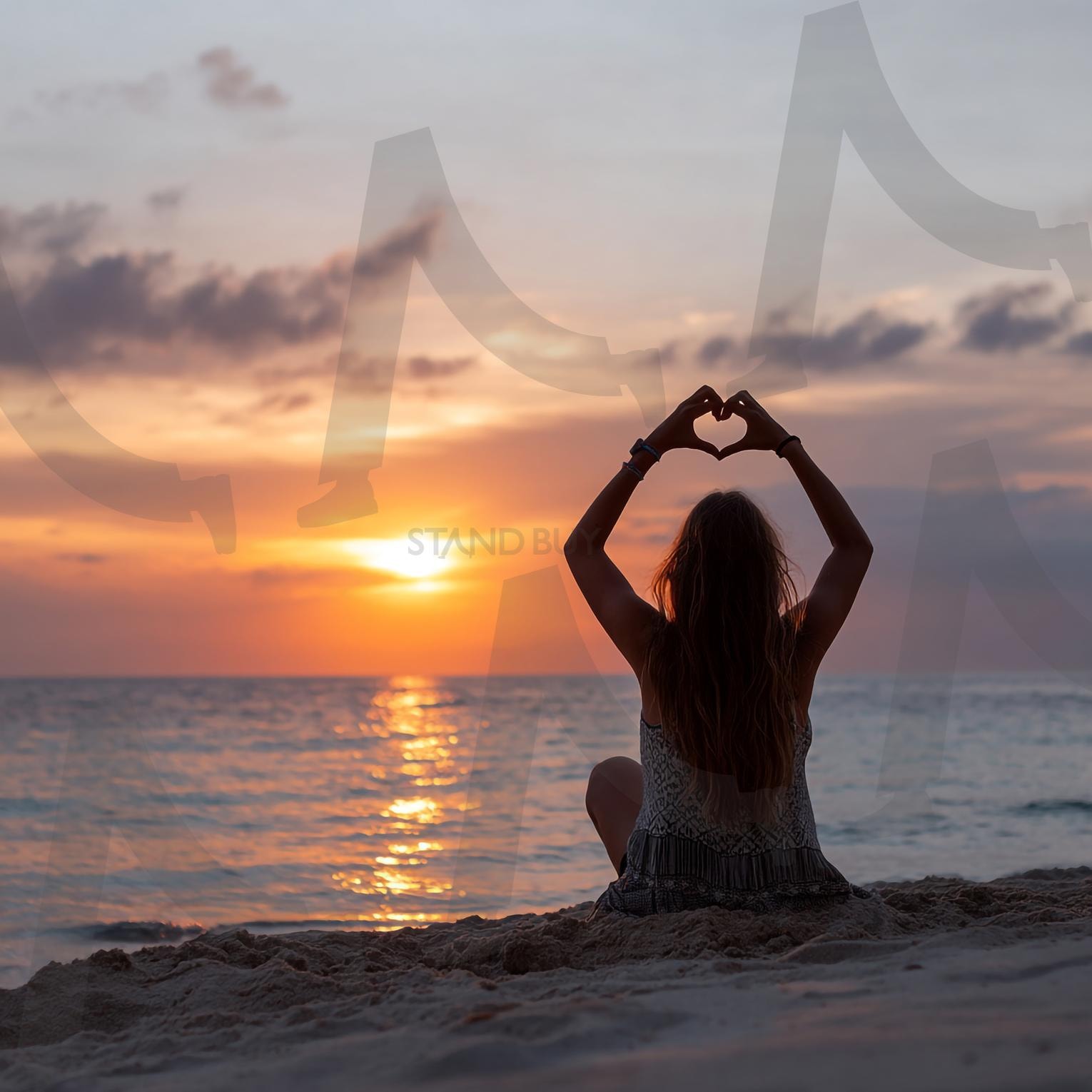 손하트 | 하트, 사랑, 손하트, Love, heart, 발렌타인, 로맨스, 사랑해, I love you, iloveyou, iloveu, 해변, 바다, 석양, 여행, ai | 스탠바이 STANDBUY 디지털 콘텐츠