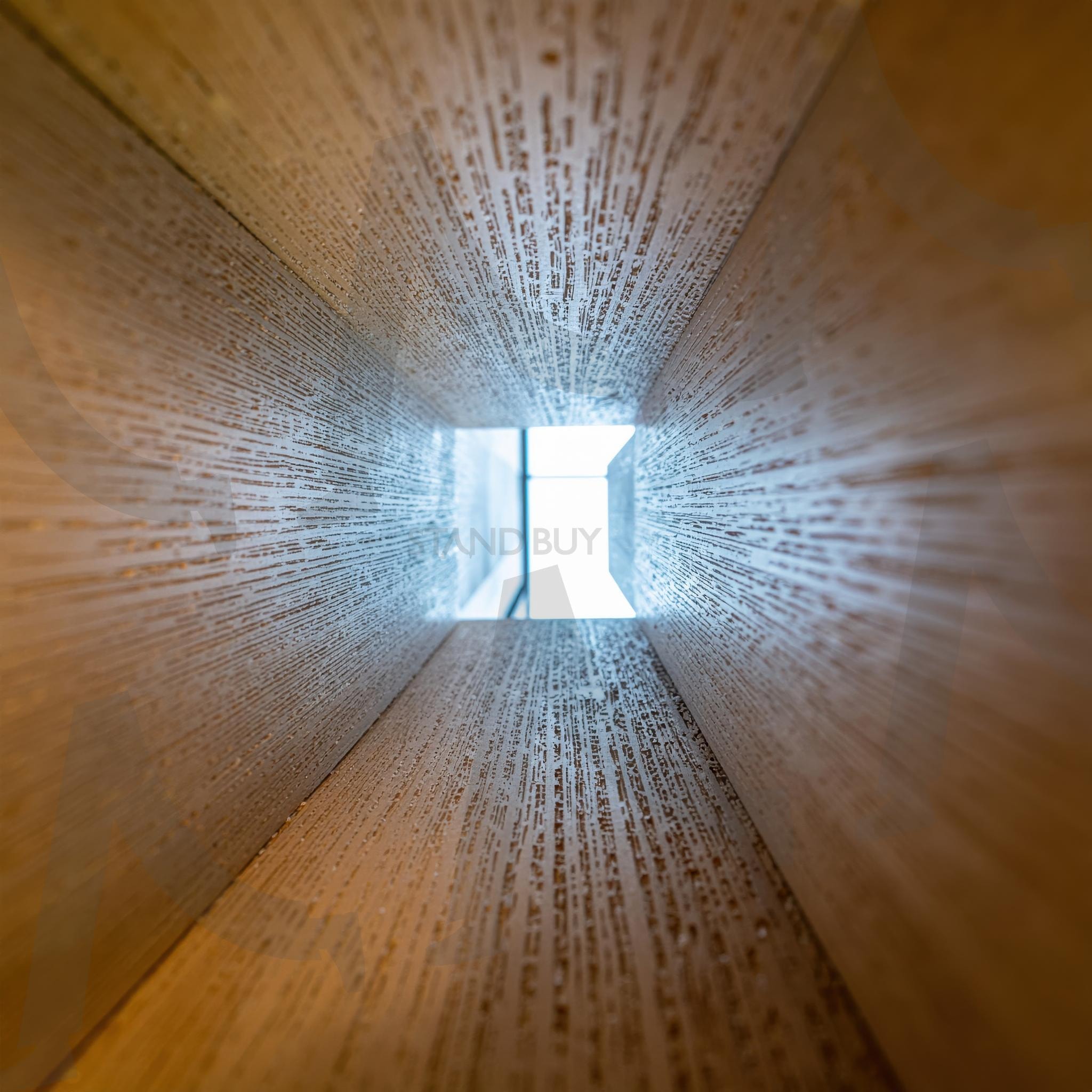 공간 인식과 미학적 경험을 확장하는 실험적 건축 구조의 감각적 설계 | 공간 탐색, 실험적 건축, 감각적 디자인, 목재 패턴, 원근감, 공간 경험, 빛과 그림자, 시각적 깊이, 건축 요소, 미학적 공간, ai | 스탠바이 STANDBUY 디지털 콘텐츠