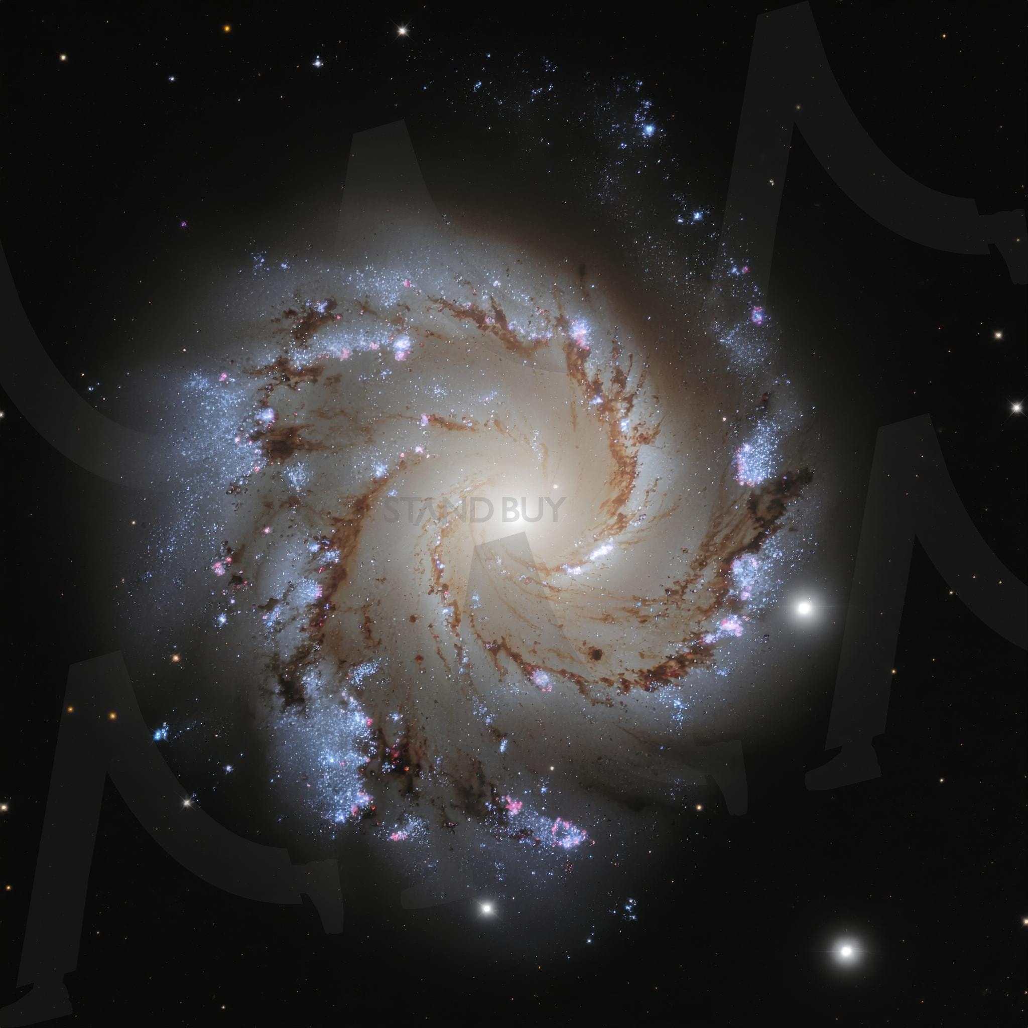 은하 중심에서 퍼져나가는 나선팔과 성운의 빛이 뚜렷하게 표현된 고해상도 천문 이미지 | 은하, 나선형, 우주, 천문학, 성운, 별, 은하중심, 고해상도, 우주사진, ai | 스탠바이 STANDBUY 디지털 콘텐츠