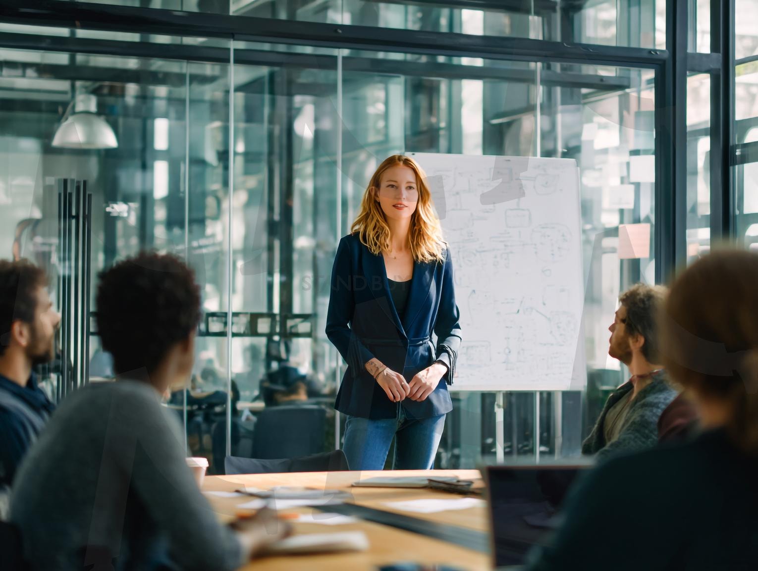 프리젠테이션 | 브레인스토밍, 아이디어회의, 회사미팅, 팀미팅, 회의실, 아이디어발상, 창의적토론, 협업, 비즈니스토론, 프레젠테이션, 회의자료, 화이트보드, 포스트잇, 회의참석자, 그룹토론, 전략회의, 업무협의, 프로젝트회의, 의견교환, 사무실회의, 회의장면, 팀워크, 발표, 프리젠테이션, 업무미팅, 미팅, 아이디어, ai | 스탠바이 STANDBUY 디지털 콘텐츠