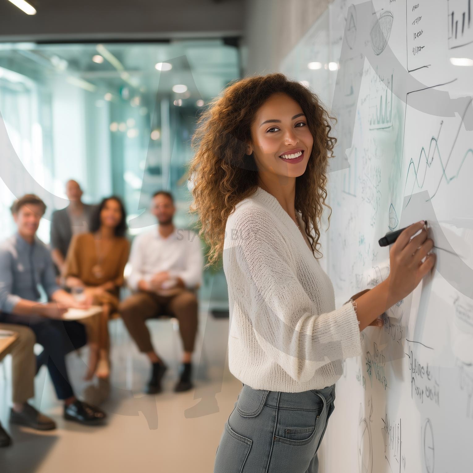 브레인스토밍 | 브레인스토밍, 아이디어회의, 회사미팅, 팀미팅, 회의실, 아이디어발상, 창의적토론, 협업, 비즈니스토론, 프레젠테이션, 회의자료, 화이트보드, 포스트잇, 회의참석자, 그룹토론, 전략회의, 업무협의, 프로젝트회의, 의견교환, 사무실회의, 회의장면, 팀워크, ai | 스탠바이 STANDBUY 디지털 콘텐츠