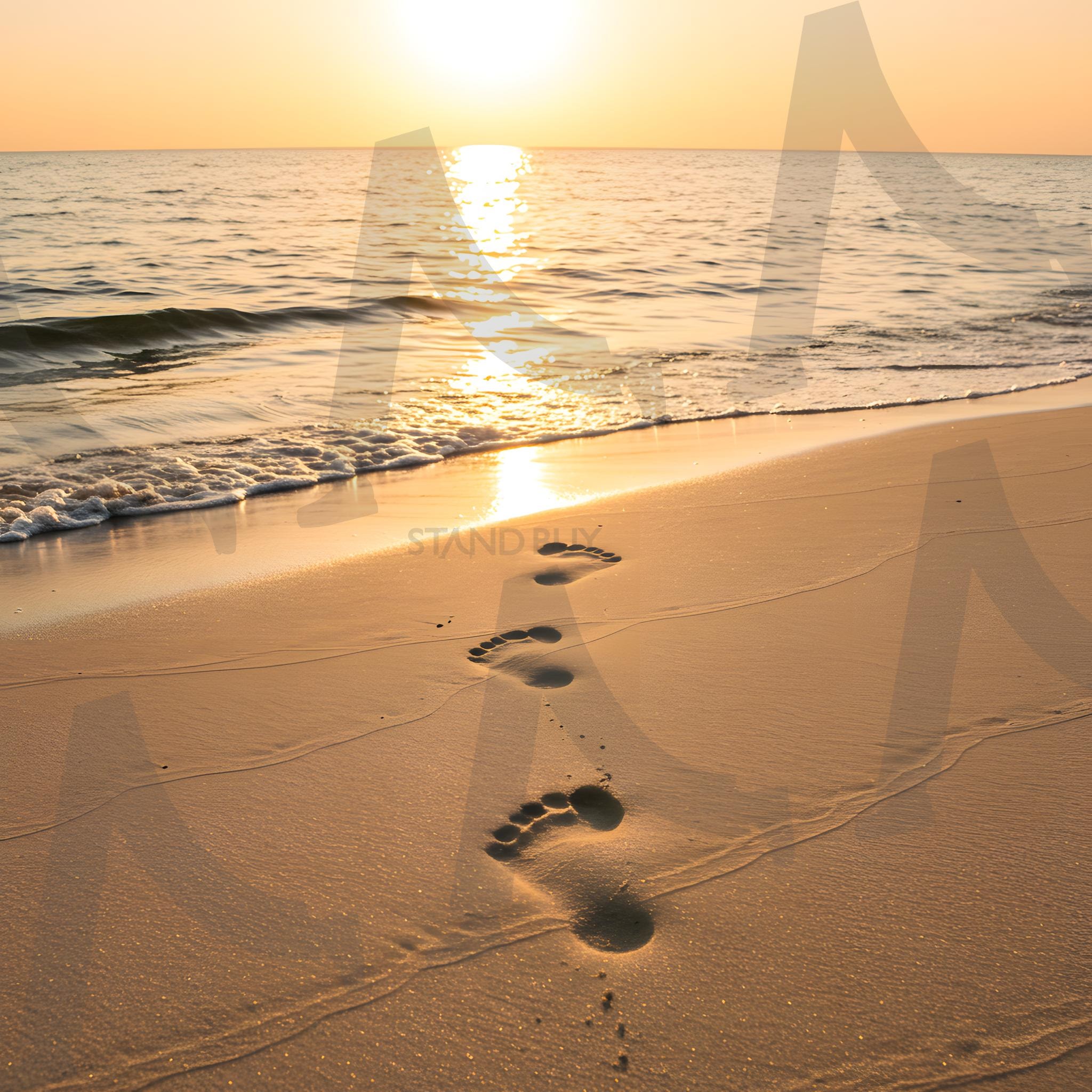 해변가 발자국 | 발자국, 모래, 해변, 해안선, 바닷가, 바다, 해양, 해안, 걷기, 고독, 반영, 평화로운, 여행, 휴가, 여정, 길, 트레일, 걸음, 인간, 맨발, 자연, 경치, 풍경, 질감, 클로즈업, 감성적, 영적인, 평온, 차분함, 따뜻한, 태양, 일몰, 일출, 황금시간, 그림자, 인상, 해변 산책, 고요함, 여름, 낭만적, 영감, 명상, 사랑, 기억, 평화로움, 미니멀리즘, 야외, 부드러운, 자연적인, 분위기, ai | 스탠바이 STANDBUY 디지털 콘텐츠