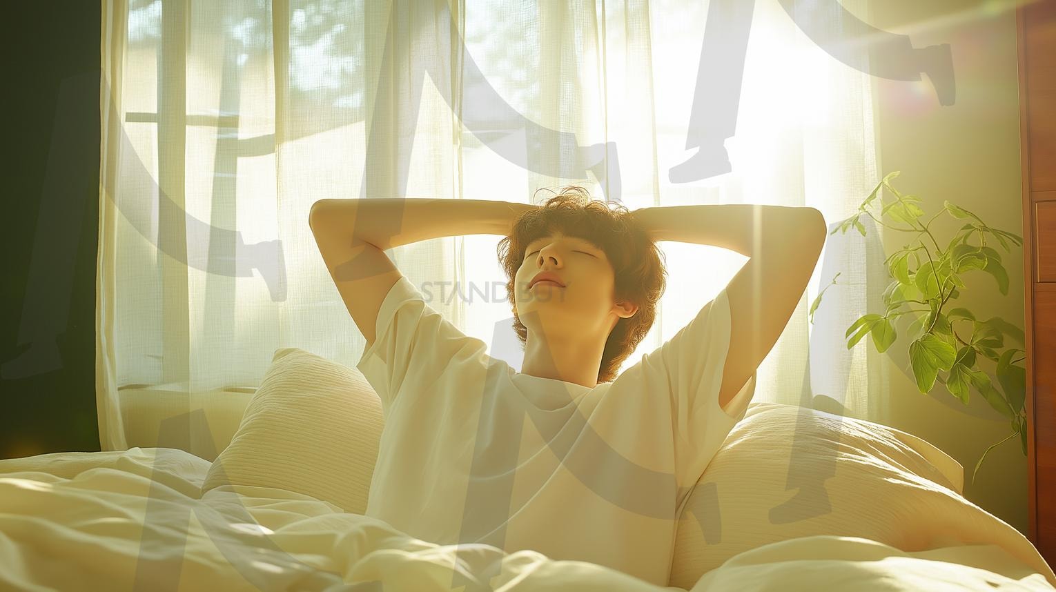 꿀잠 | 꿀잠, 숙면, 편안한잠, 아늑한침대, 포근한이불, 베개, 침실, 아침햇살, 굿모닝, 기상, 아침풍경, 침대에서일어남, 이불속, 편안한수면, 수면건강, 침대정리, 숙면습관, 아침미소, 침대휴식, 잠자는여자, 잠자는남자, 침실인테리어, 기지개, 휴식, ai | 스탠바이 STANDBUY 디지털 콘텐츠