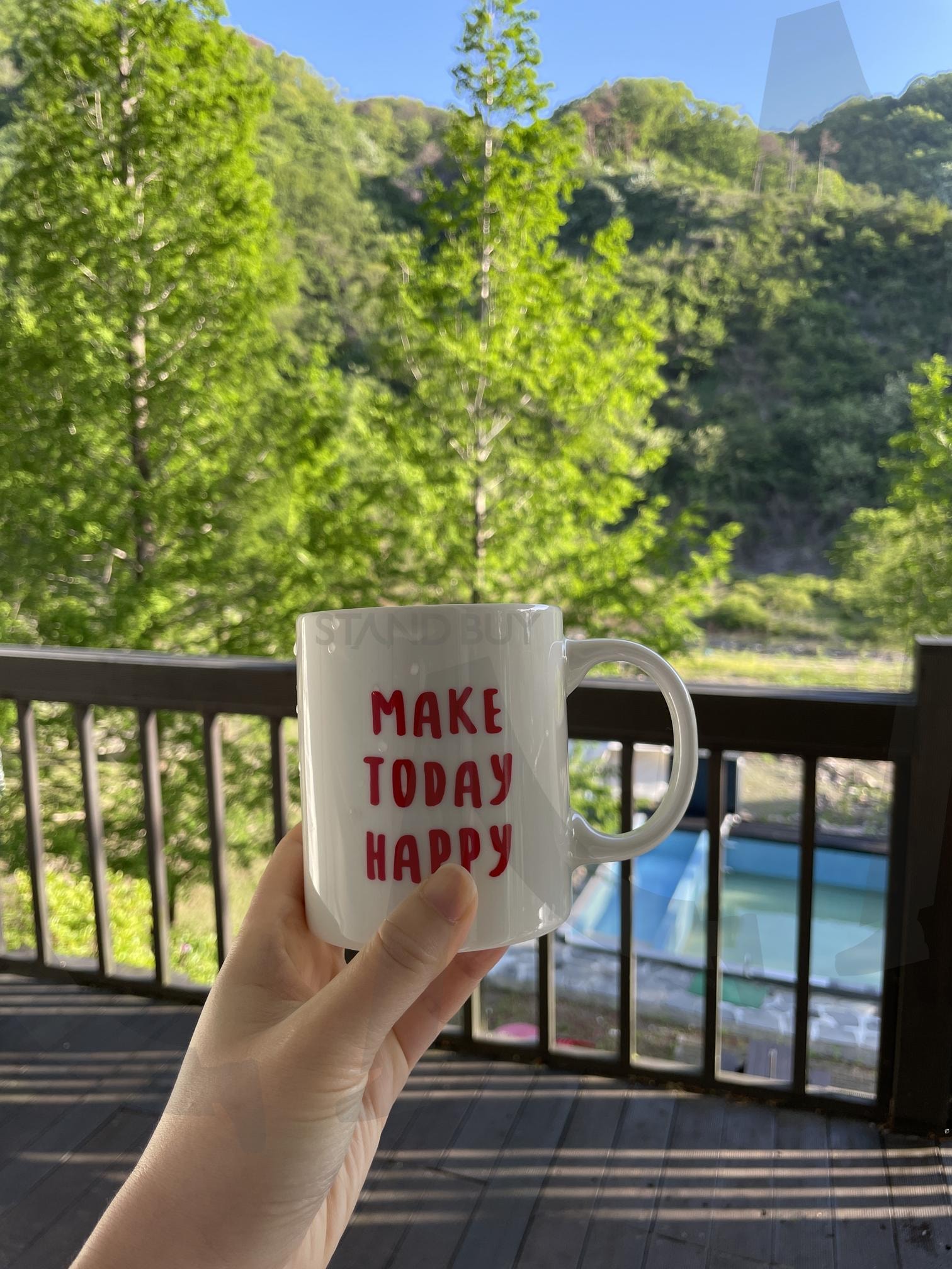 make today happy | 머그컵, 글램핑, 펜션, 여행, 예쁜글귀, MUG, glamping, pension, wood | 스탠바이 STANDBUY 디지털 콘텐츠