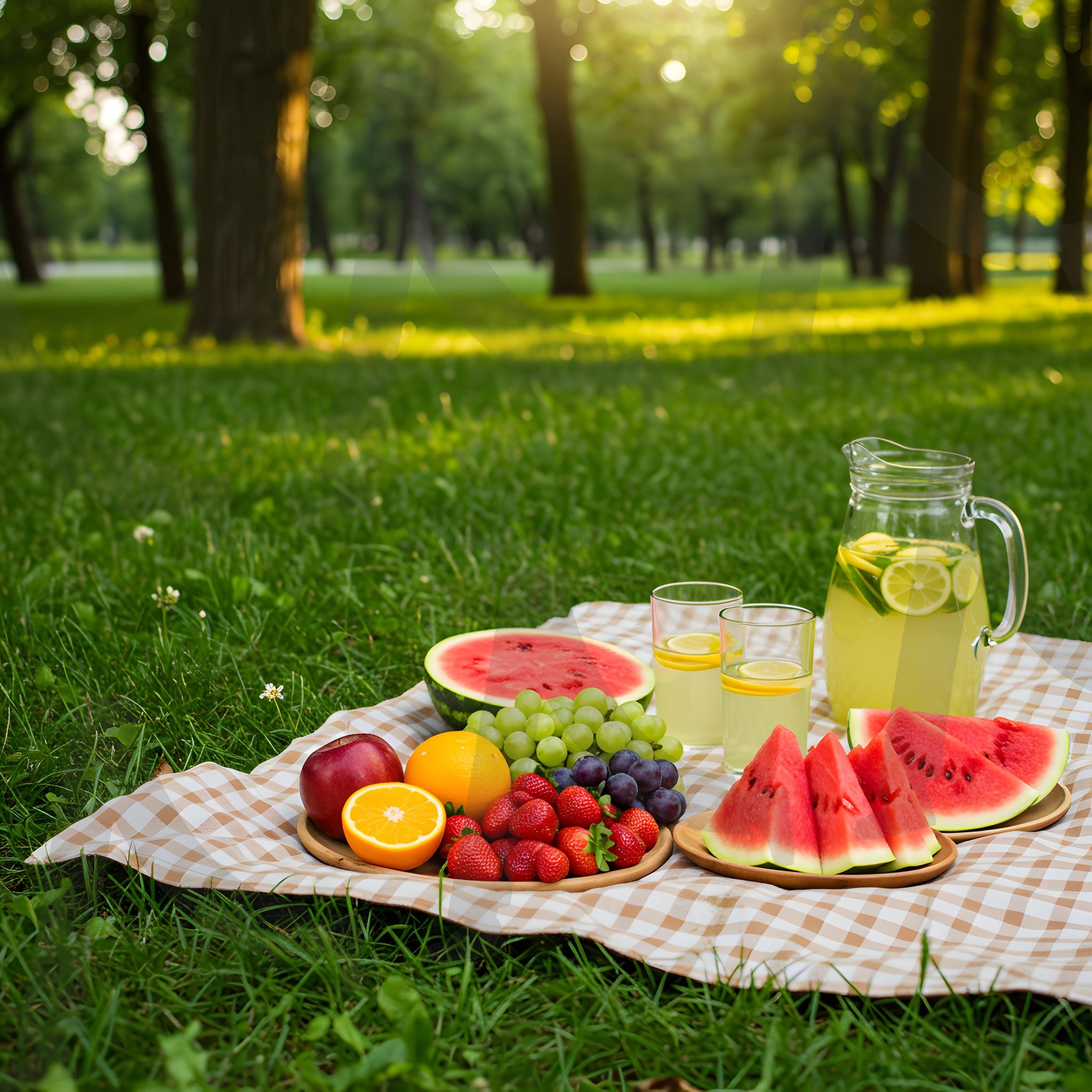 피크닉사진 | 과일, 사과, 수박, 오렌지, 자몽, 음료, 빨간색, 초록색, 피크닉, 소풍, 잔디, 공원, 힐링, 휴양지, ai | 스탠바이 STANDBUY 디지털 콘텐츠