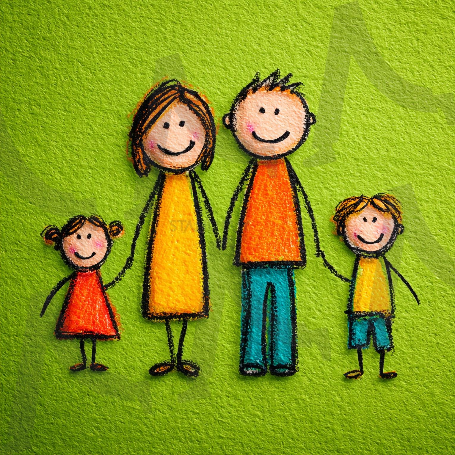 화목한 가정 | 가족, 가족 그림, 아이들, 부모님, 엄마, 아빠, 딸, 아들, 행복, 미소, 손잡기, 어린이, 가족 사랑, 가족 행복, 크레용, 색연필, 일러스트, 초록 배경, 단란한 가족, 가족 초상화, 행복한 가족, 화목한 가족, 행복한가정, 화목한가정, ai | 스탠바이 STANDBUY 디지털 콘텐츠