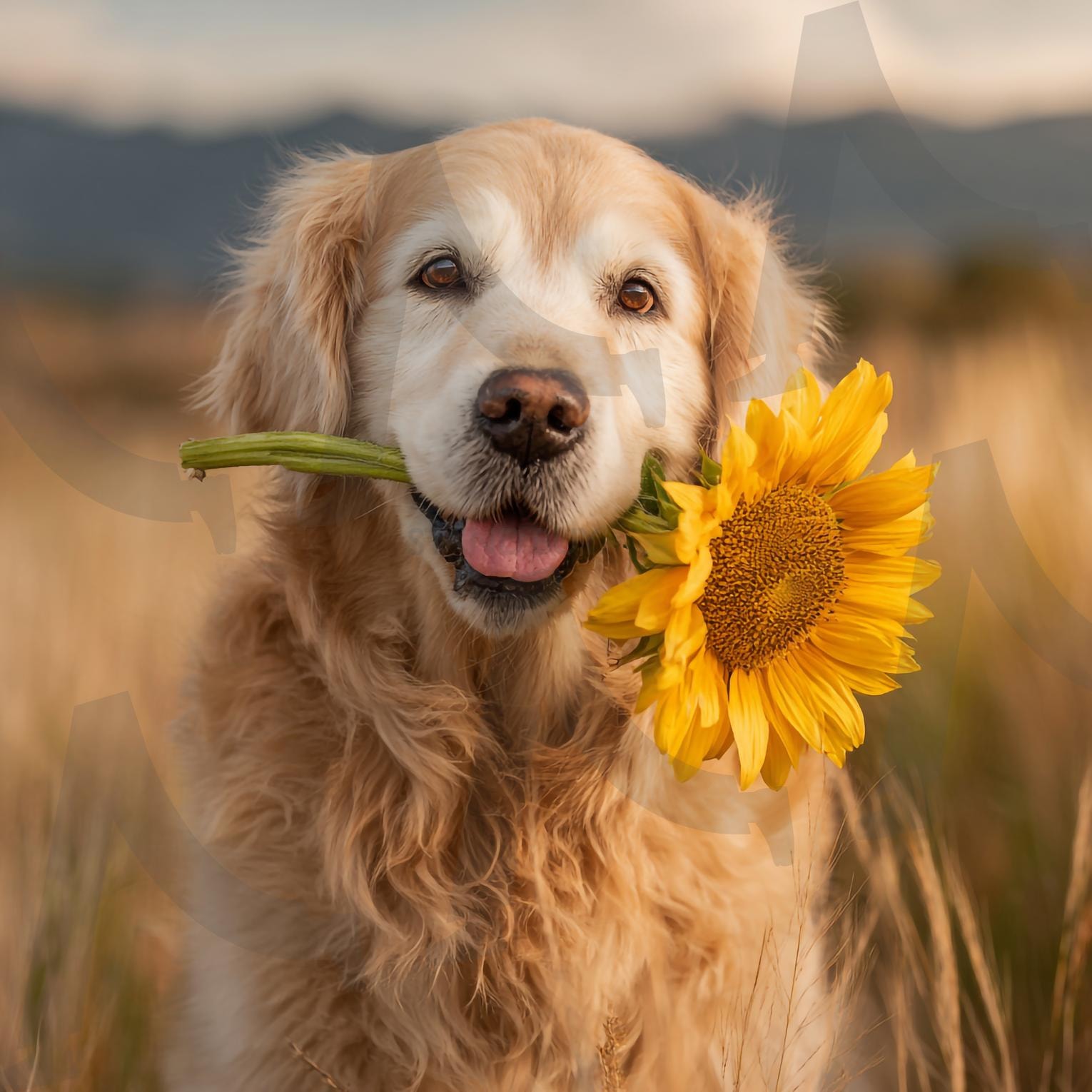 골든 리트리버 | 강아지, 개, 골든리트리버, 해바라기, 꽃, 들판, 자연, 노란색, 귀여움, 사랑스러움, 여름, 산책, 초원, 야외, 애완동물, 반려동물, 풍경, 행복, 미소, 따뜻함, 평화로움, 일몰, ai | 스탠바이 STANDBUY 디지털 콘텐츠