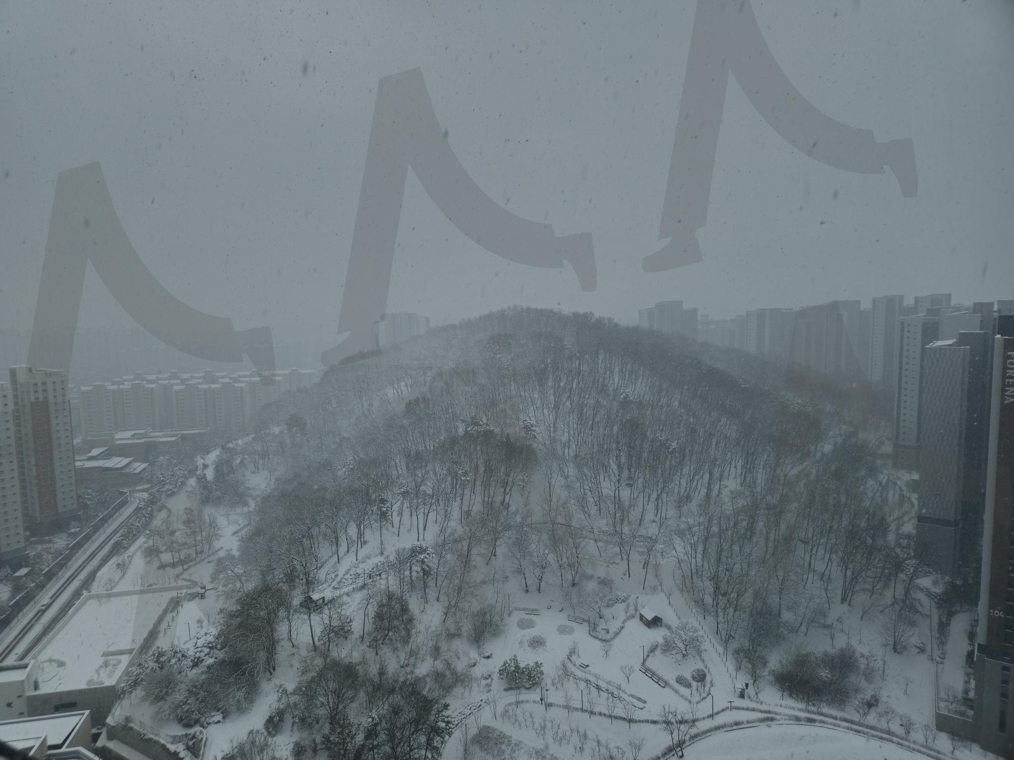 Snowfall on City Hill | snow, city, hill, urban, snowfall, winter, quiet, foggy, apartment, nature | 스탠바이 STANDBUY 디지털 콘텐츠