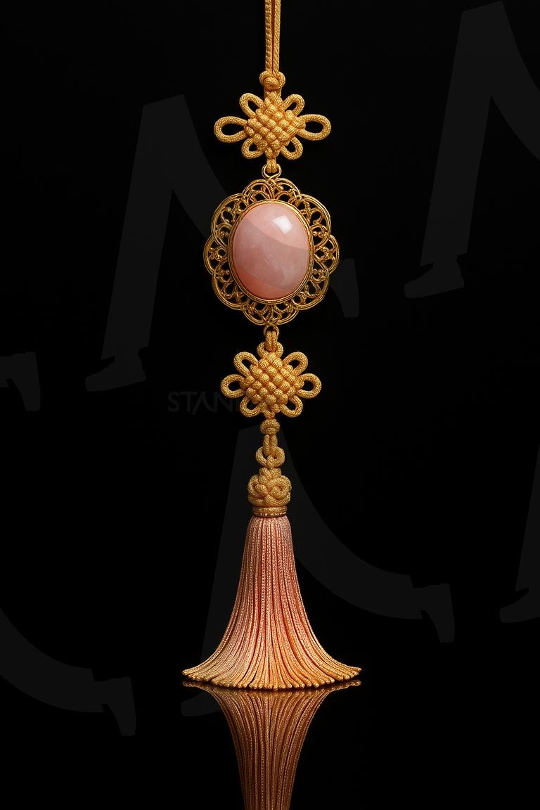 korean traditional accessorie "Norigae" | ai, norigae, 노리개, pink quartz, pink quarts and golden Norigae | 스탠바이 STANDBUY 디지털 콘텐츠