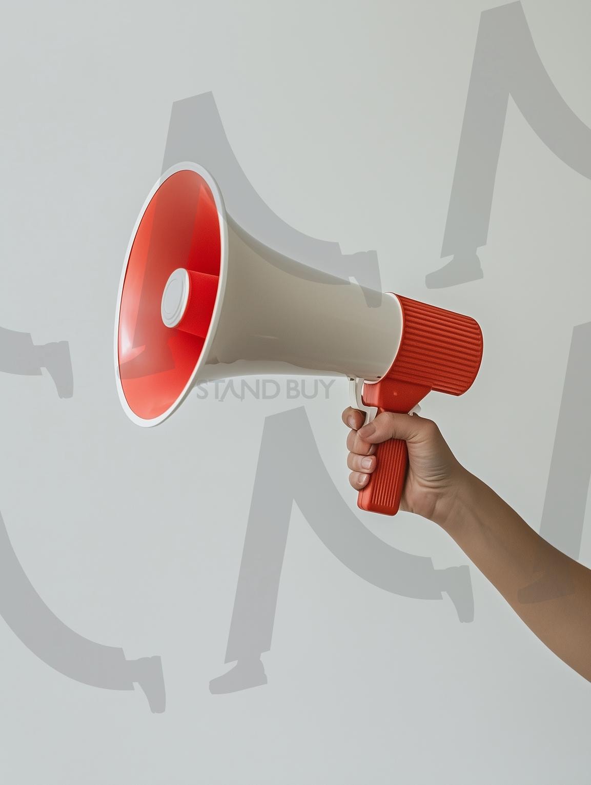 메가폰 | 확성기, 메가폰, 손, 들고 있음, 발표, 소리, 음성, 전달, 알림, 공지, 커뮤니케이션, 연설, 홍보, 캠페인, 리더십, 주목, 경고, 메시지, 시위, ai | 스탠바이 STANDBUY 디지털 콘텐츠