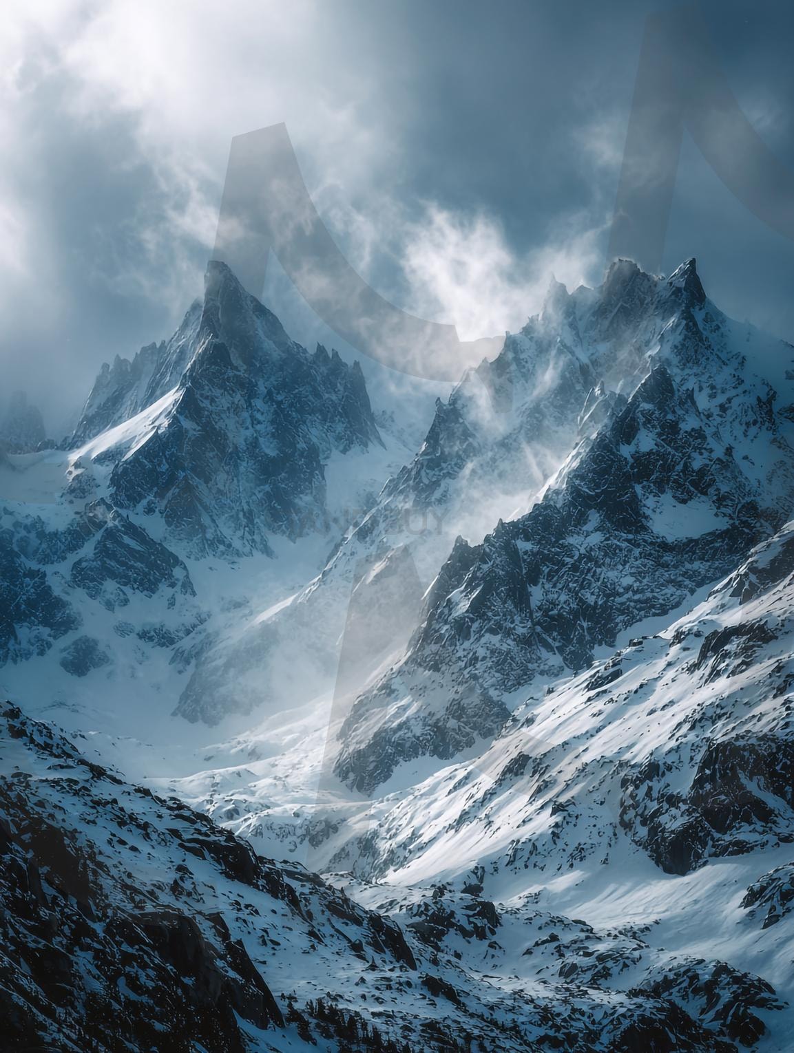 설산 | 설산, 눈, 산맥, 겨울, 절경, 자연, 풍경, 얼음, 정상, 구름, 안개, 차가움, 고요함, 웅장함, 험준함, 하늘, 여행, 탐험, 신비로움, 청명함, 대자연, 모험, 에베레스트, 등반, 등산, ai | 스탠바이 STANDBUY 디지털 콘텐츠