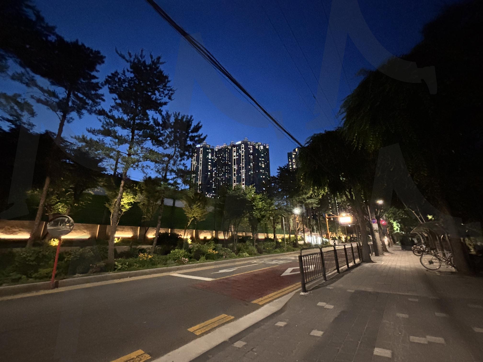고요한 밤, 도심의 불빛 | Nightscape (야경), Urban Calm (도심의 고요), Apartment Lights (아파트 불빛), Evening Walk (저녁 산책), Blue Hour (블루 아워), Tranquility (정적), City Lights (도시의 빛), Nature in the City (도심 속 자연), Quiet Street (조용한 거리), Seoul Vibes (서울 감성) | 스탠바이 STANDBUY 디지털 콘텐츠
