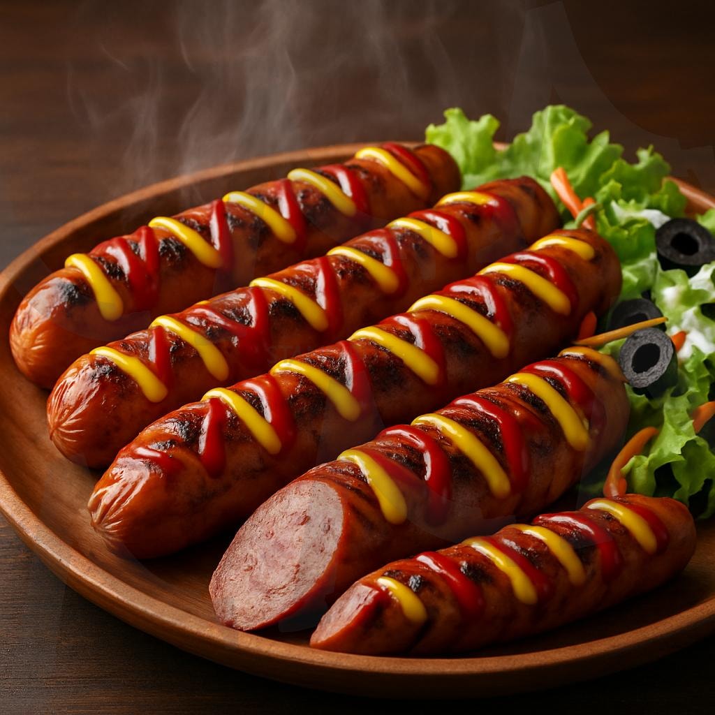 그릴 소시지 파티 | 그릴소시지 (烤香肠 / Grilled Sausage), 머스터드 (芥末酱 / Mustard), 케첩 (番茄酱 / Ketchup), 바비큐요리 (烧烤料理 / BBQ Dish), 나무접시 (木盘 / Wooden Plate), 식욕자극 (引起食欲 / Appetizing), 프레젠테이션 (摆盘艺术 / Food Presentation), 수제소시지 (手工香肠 / Handmade Sausage) | 스탠바이 STANDBUY 디지털 콘텐츠