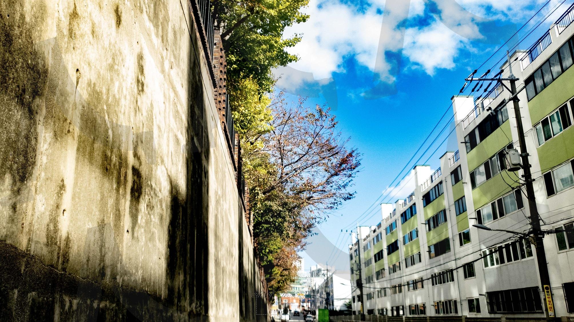 그 시절, 벽 너머의 하늘 | 빈티지사진, #아날로그감성, #시간의흔적, #감성스냅, #골목길, #추억소환, #하늘사진, #벽풍경, #스냅샷, #스탠드바이 | 스탠바이 STANDBUY 디지털 콘텐츠