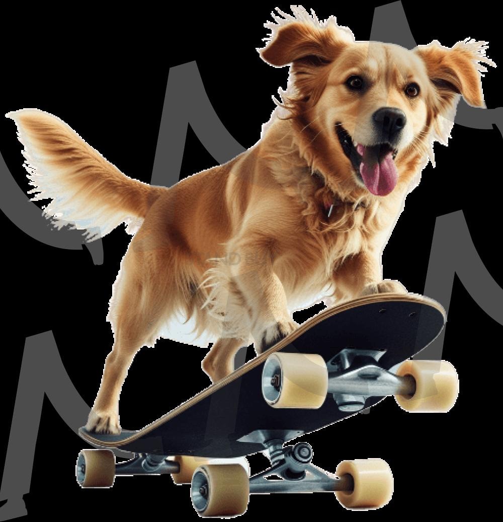 스케이드보드 타는 리트리버 | 강아지, 리트리버, 스케이드보드, 반려동물, 웃고있는, 행복한, ai | 스탠바이 STANDBUY 디지털 콘텐츠