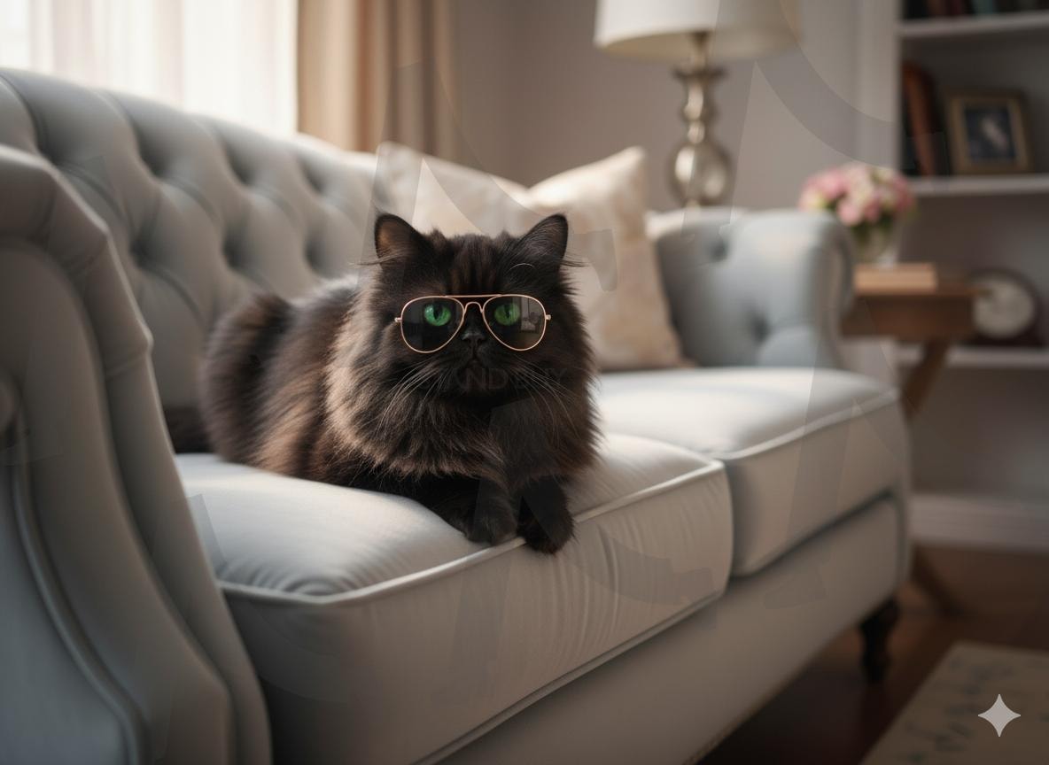 "선글라스를 쓴 고양이의 여유로운 오후" | 고양이, 선글라스, 럭셔리 인테리어, 세련된 분위기, 반려동물 패션, 귀여운 스타일, 고양이 스타일, 고양이 사진, 동물 | 스탠바이 STANDBUY 디지털 콘텐츠