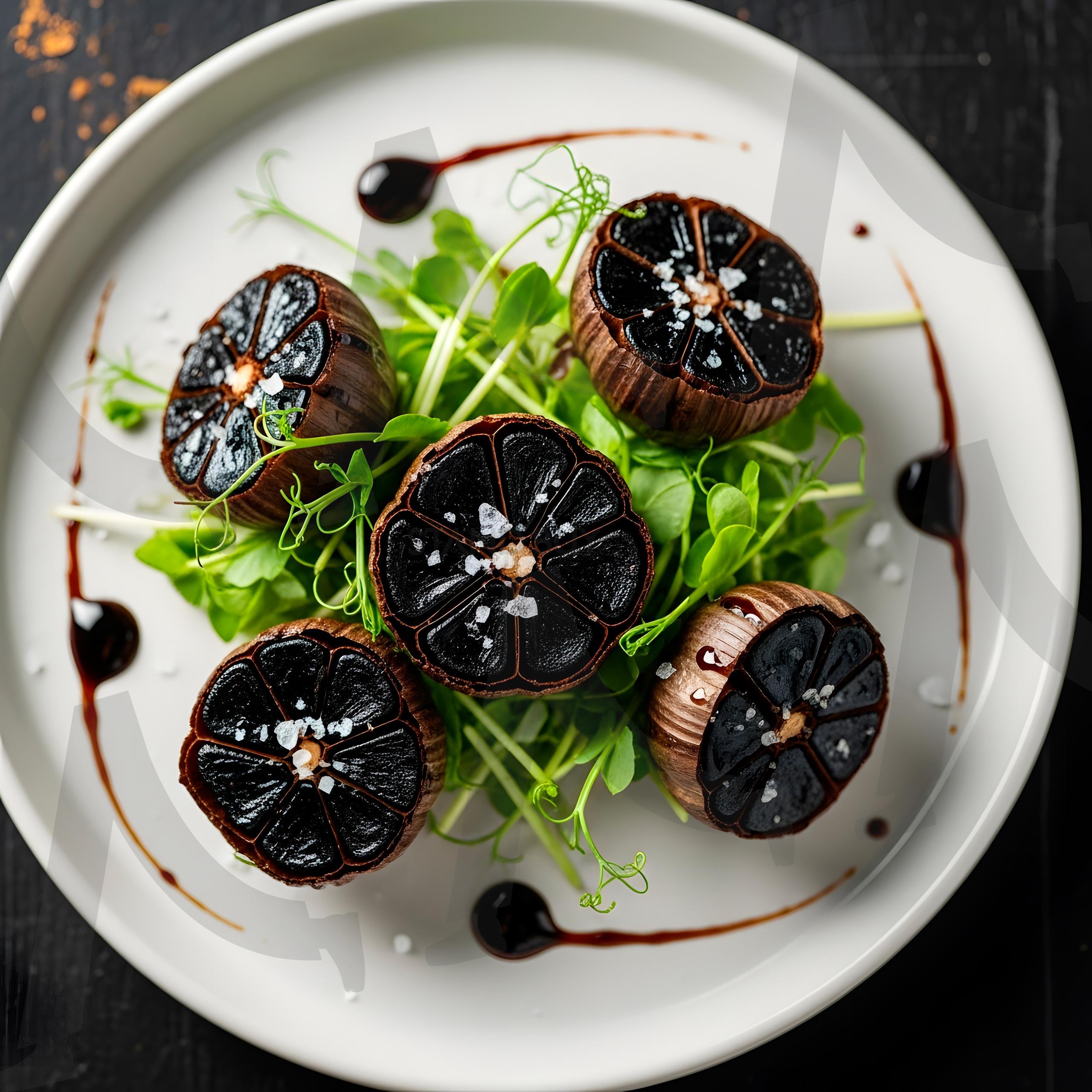 소스를 곁들인 통흑마늘 샐러드 | 마늘, 흑마늘, 채소, 건강, 샐러드, 소스, 요리, 건강식, 드레싱, 다이어트, ai | 스탠바이 STANDBUY 디지털 콘텐츠