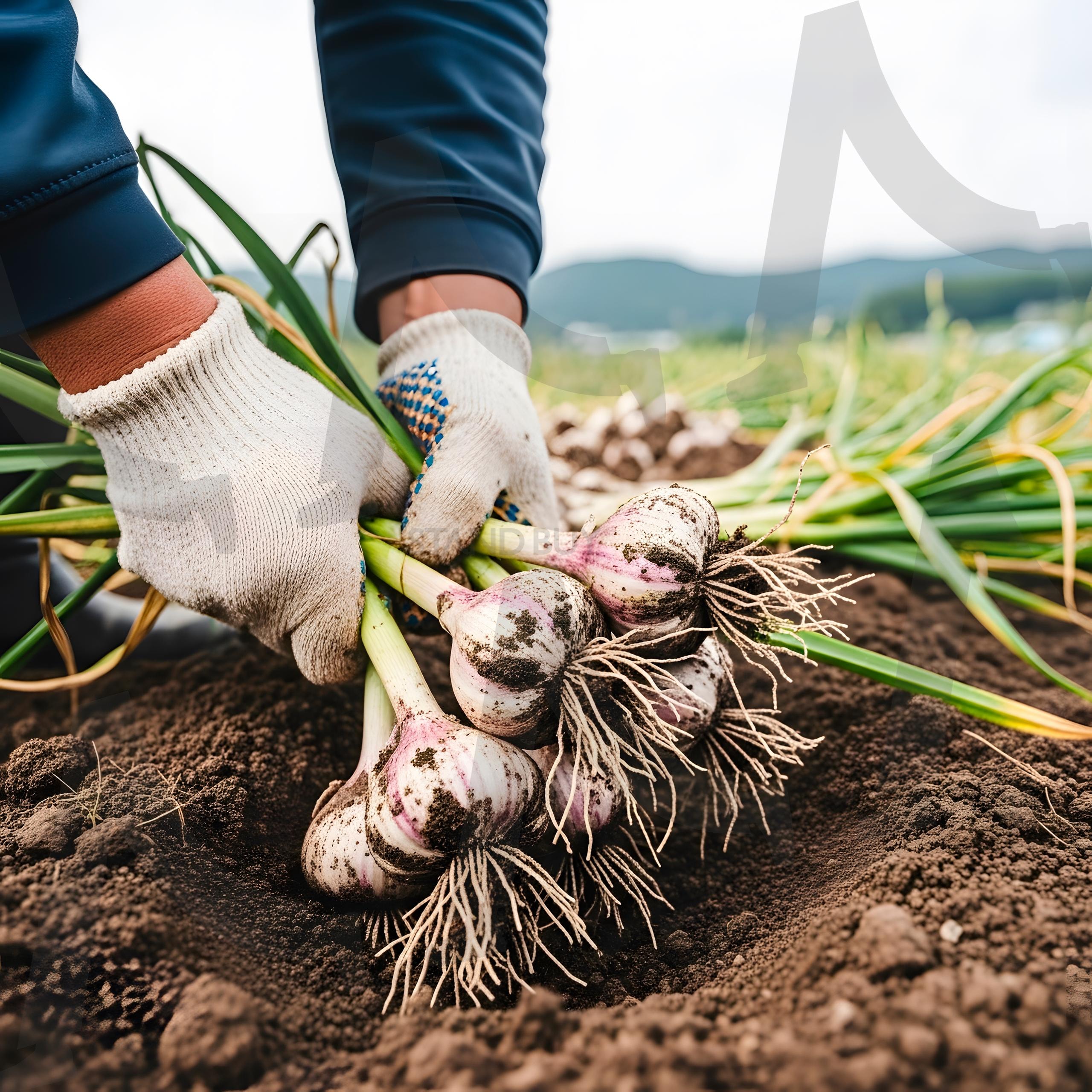농부의 손길로 수확하는 마늘 | 마늘, 음식, 손, 채소, 건강, 농부, 수확, 유기농, 농작물, 일, ai | 스탠바이 STANDBUY 디지털 콘텐츠