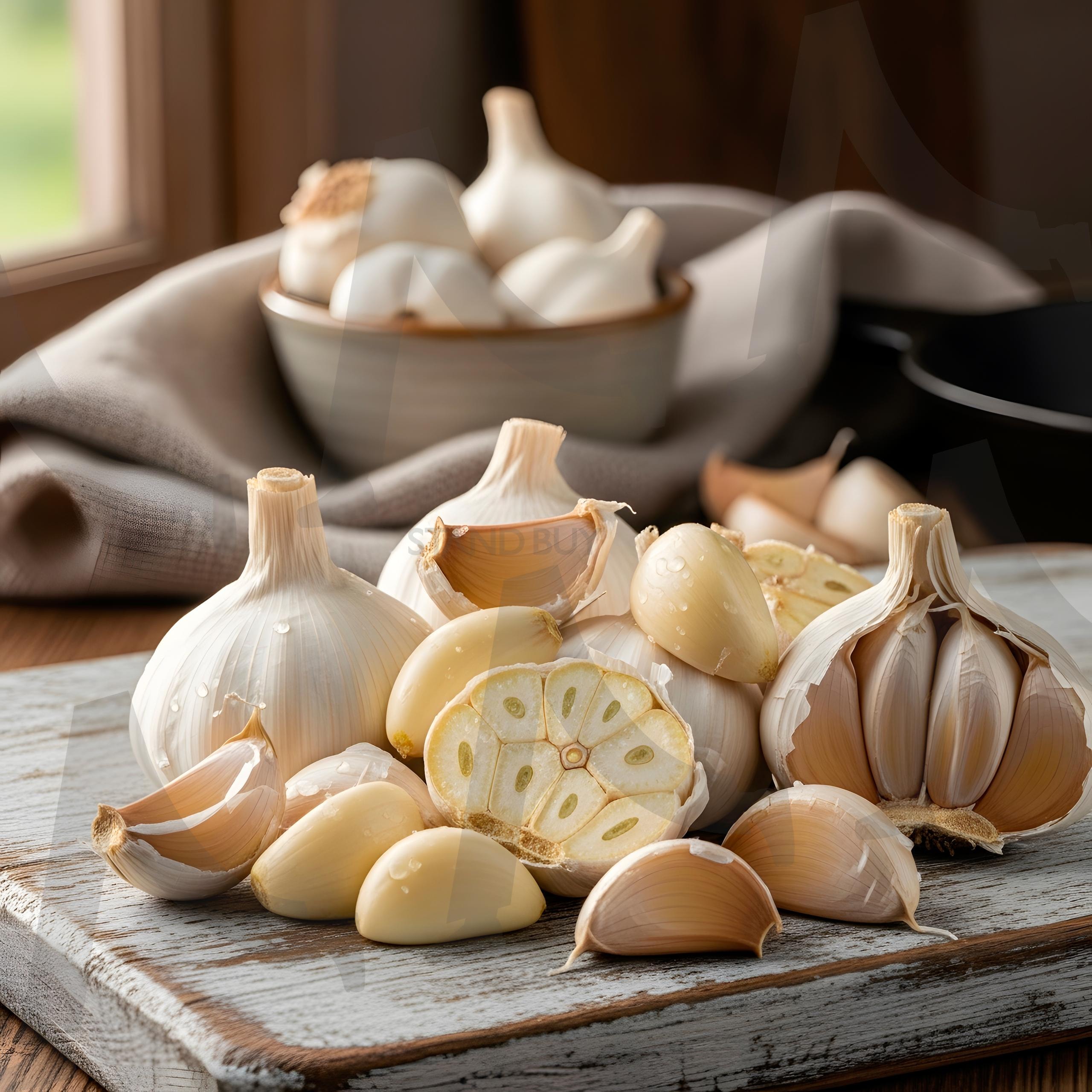 나무 도마 위의 마늘 | 마늘, 음식, 채소, 건강, 영양, 마늘 조각, 요리 준비, ai | 스탠바이 STANDBUY 디지털 콘텐츠