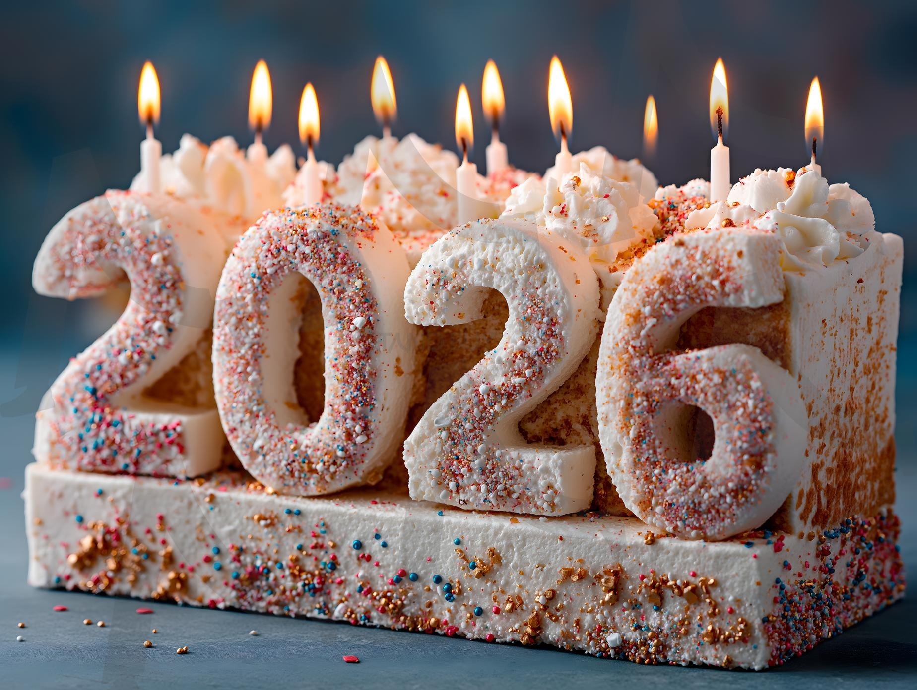 폭죽 프로스팅, 양초, 축제 스프링클을 얹은 창의적인 2026 모양 케이크 | 새해, 2026, 음식, 디저트, 케이크, 케익, 간식, 축제, 축하, ai | 스탠바이 STANDBUY 디지털 콘텐츠