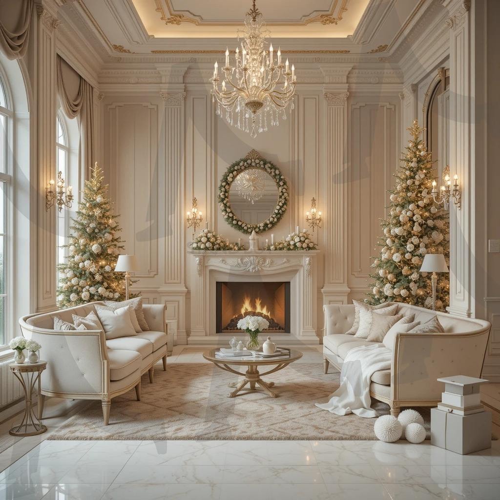 부드러운 빛이 감싸는 고급스러운 크리스마스 인테리어 | 고급스러움, 크리스마스, 크리스마스 트리ㅣ, 유럽 크리스마스, 인테리어, ai | 스탠바이 STANDBUY 디지털 콘텐츠