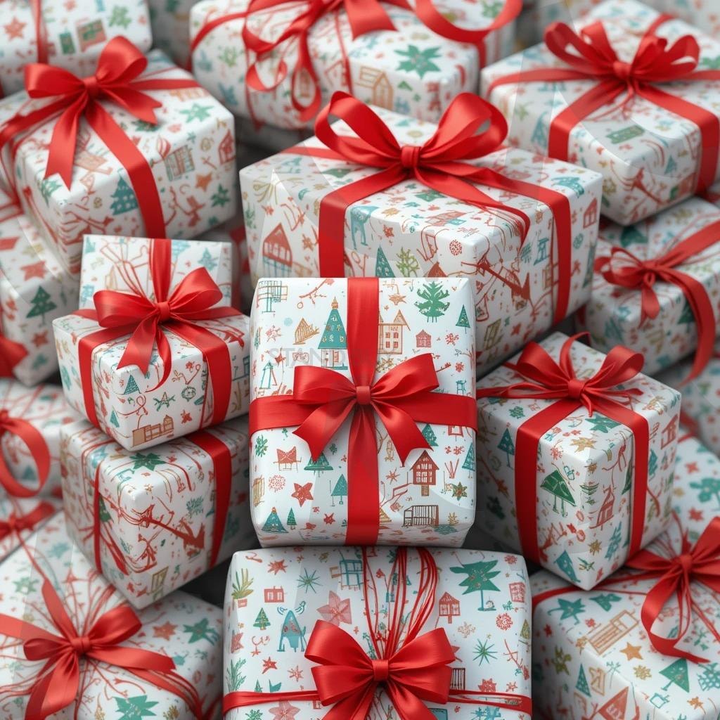 빨간 리본으로 포장된 크리스마스 선물 | 선물, 크리스마스, 트리, 연말, 빨강, 크리스마스 선물, ai | 스탠바이 STANDBUY 디지털 콘텐츠
