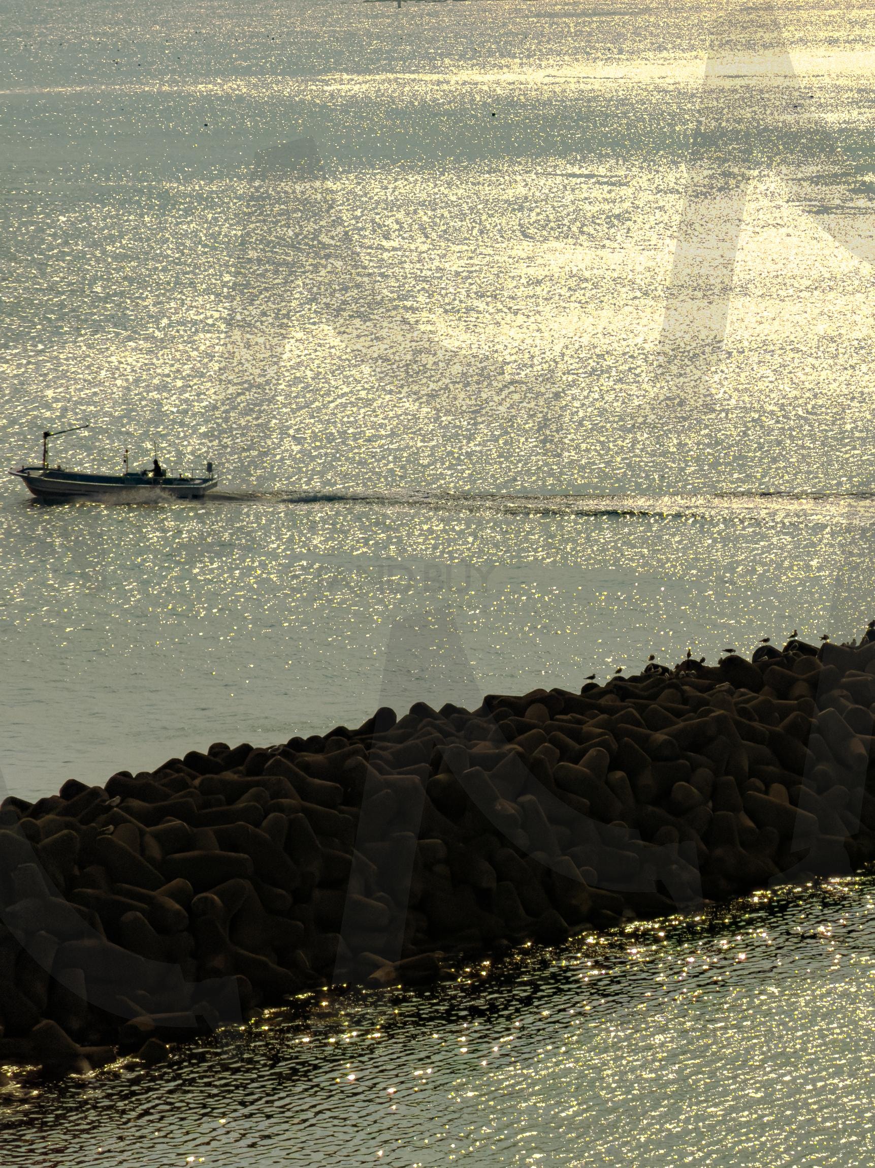 반짝이는 수면을 가르는 작은 배 | 바다, 겨울바다, 어선, 배, 항해, 반짝임, 햇빛, 동해, 동해안, 자연, 평온, 미니멀, 항구, 고요함, 윤슬, 바다윤슬, 파도, 잔잔함 | 스탠바이 STANDBUY 디지털 콘텐츠